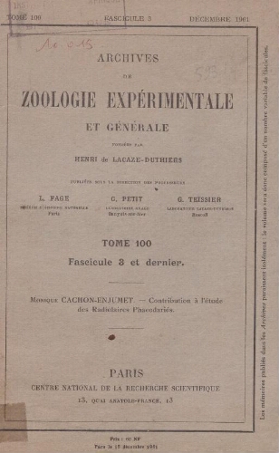 Archives  de zoologie expérimentale et générale