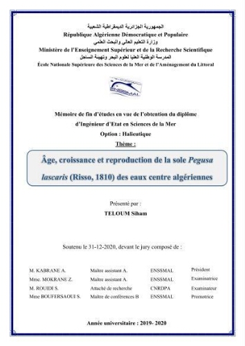 Age, croissance et reproduction de la sole Pegusa lascaris (Risso, 1810) des eaux centre algériennes