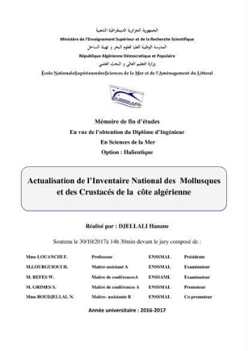 Actualisation de l’Inventaire National des Mollusques et des Crustacés de la côte algérienne: