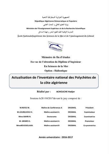 Actualisation de l’inventaire national des Polychètes de la côte algérienne: