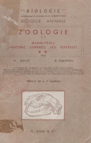 Biologie animale, anatomie, comparée des vertébrés zoologie mammifères (tome 2)