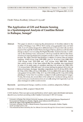The application of GIS and remote sensing in a spatiotemporal analysis of coastline retreat in Rufisque, Senegal