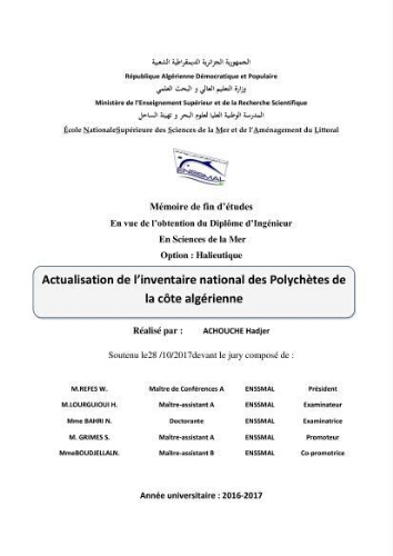 Actualisation de l’inventaire national des Polychètes de la côte algérienne