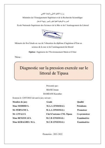 Diagnostic sur la pression exercée sur le littoral de Tipasa