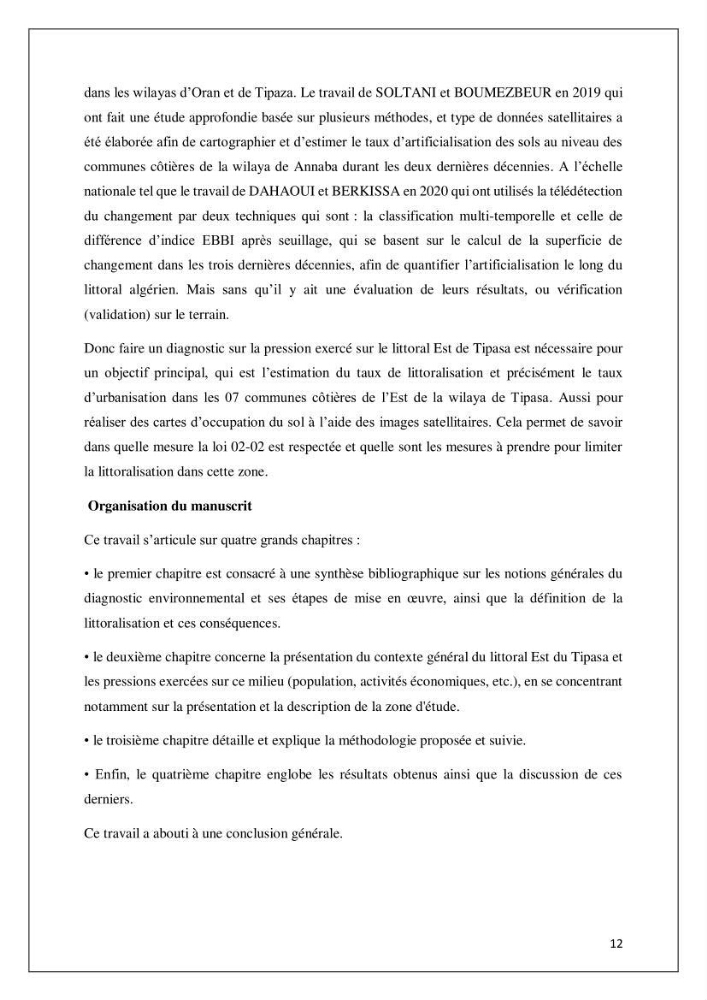 Diagnostic sur la pression exercée sur le littoral de Tipasa