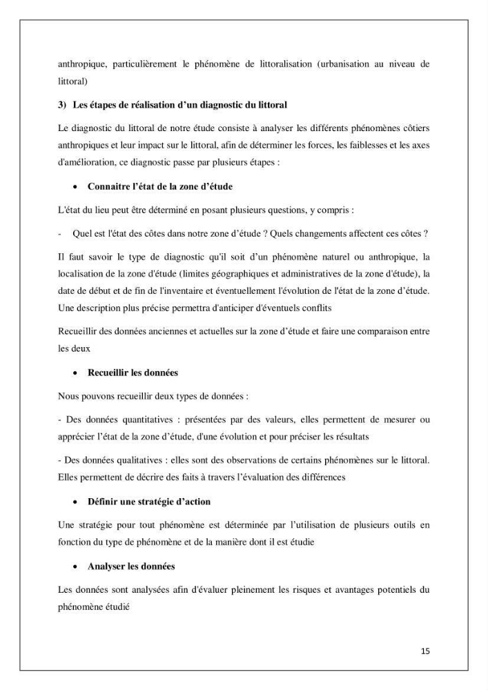 Diagnostic sur la pression exercée sur le littoral de Tipasa