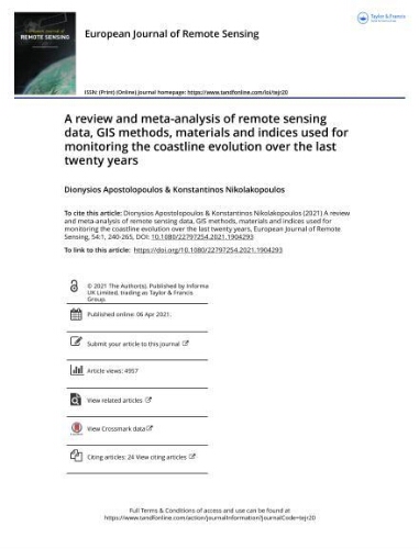 A review and meta-analysis of remote sensing data, GIS methods, materials and indices used for monitoring the coastline evolution over the last twenty years