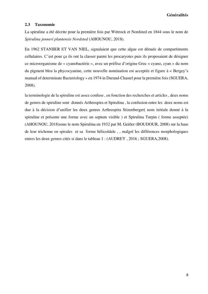 Extraction et purification de la phycocyanine à partir d’une microalgue *spiruline*caux possibilites cosmetiques.: