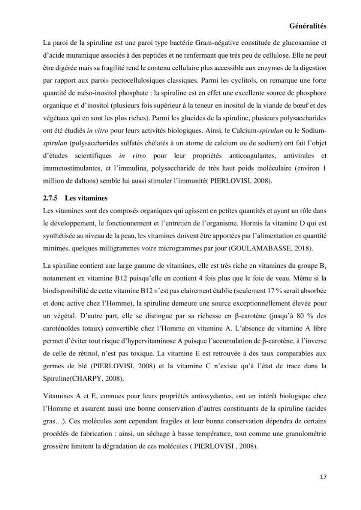 Extraction et purification de la phycocyanine à partir d’une microalgue *spiruline*caux possibilites cosmetiques.: