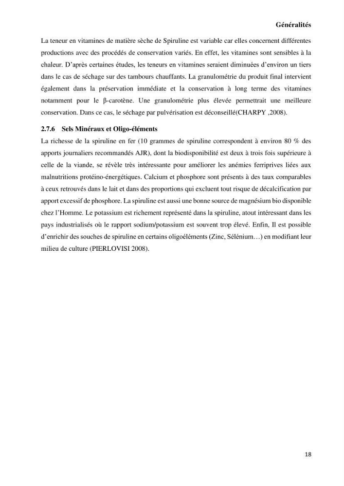 Extraction et purification de la phycocyanine à partir d’une microalgue *spiruline*caux possibilites cosmetiques.: