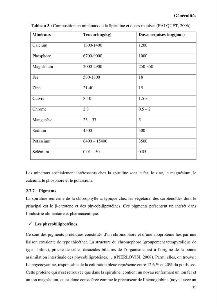 Extraction et purification de la phycocyanine à partir d’une microalgue *spiruline*caux possibilites cosmetiques.: