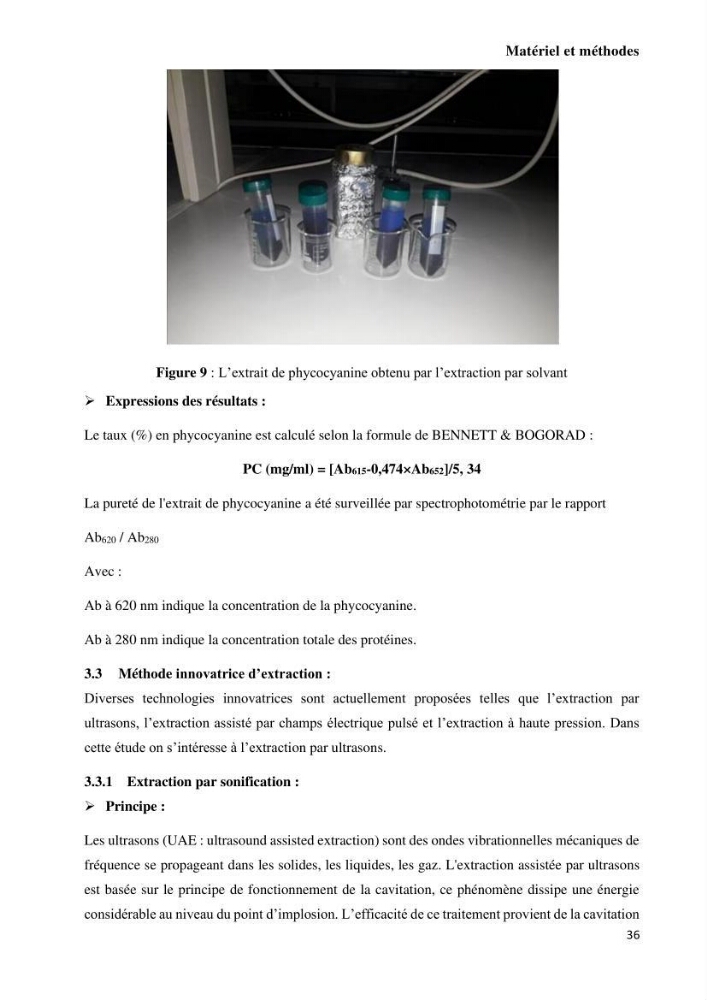 Extraction et purification de la phycocyanine à partir d’une microalgue *spiruline*caux possibilites cosmetiques.:
