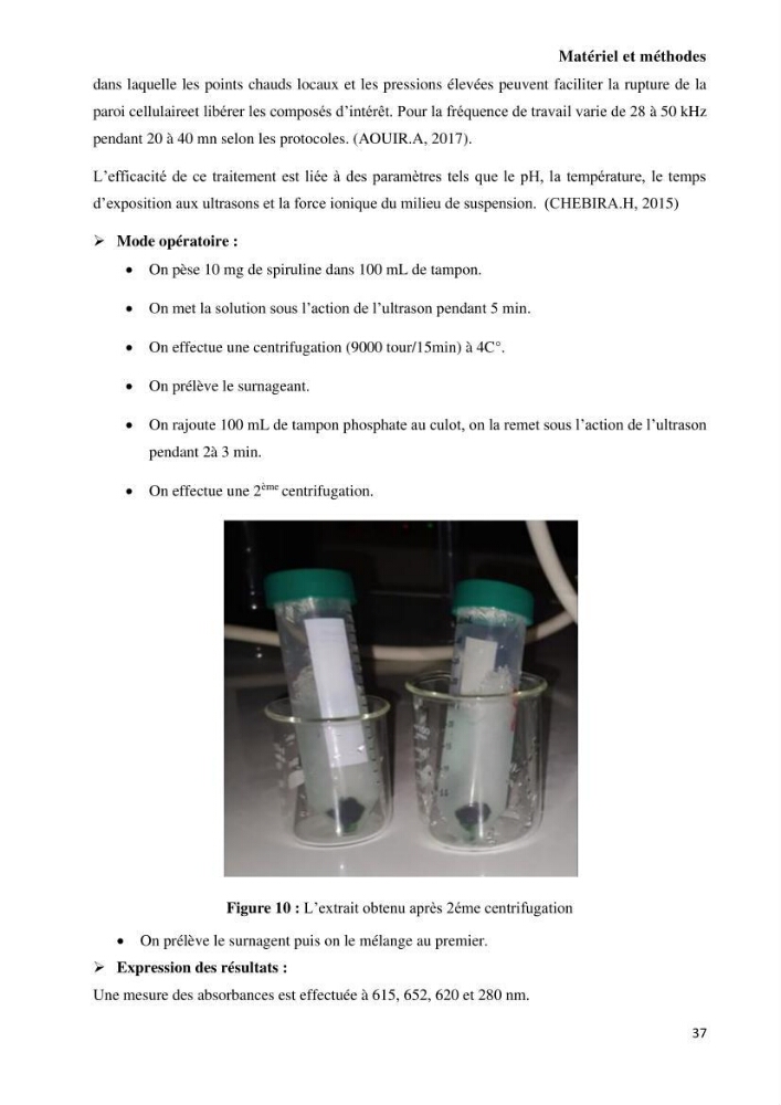 Extraction et purification de la phycocyanine à partir d’une microalgue *spiruline*caux possibilites cosmetiques.: