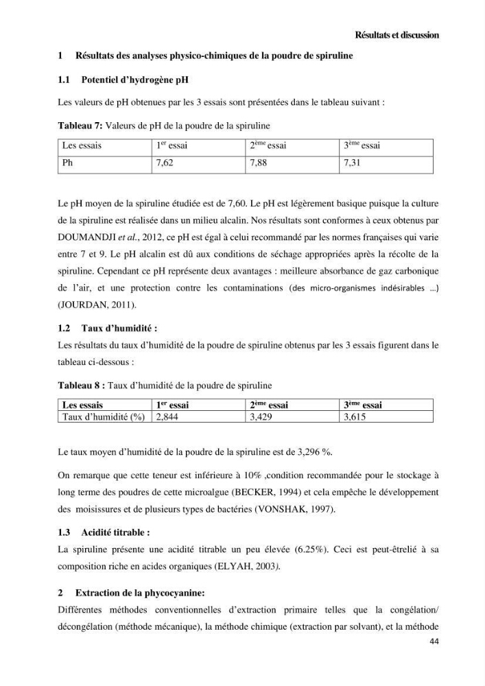 Extraction et purification de la phycocyanine à partir d’une microalgue *spiruline*caux possibilites cosmetiques.: