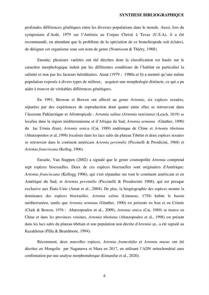 Evaluation des ressources d’artémie (Branchiopode) dans la partie ouest et sud-ouest de l’Algérie, une ressource alimentaire pour les poissons d’élevage.