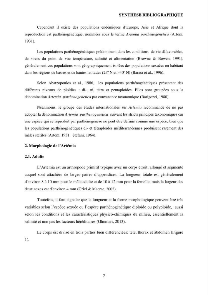 Evaluation des ressources d’artémie (Branchiopode) dans la partie ouest et sud-ouest de l’Algérie, une ressource alimentaire pour les poissons d’élevage.