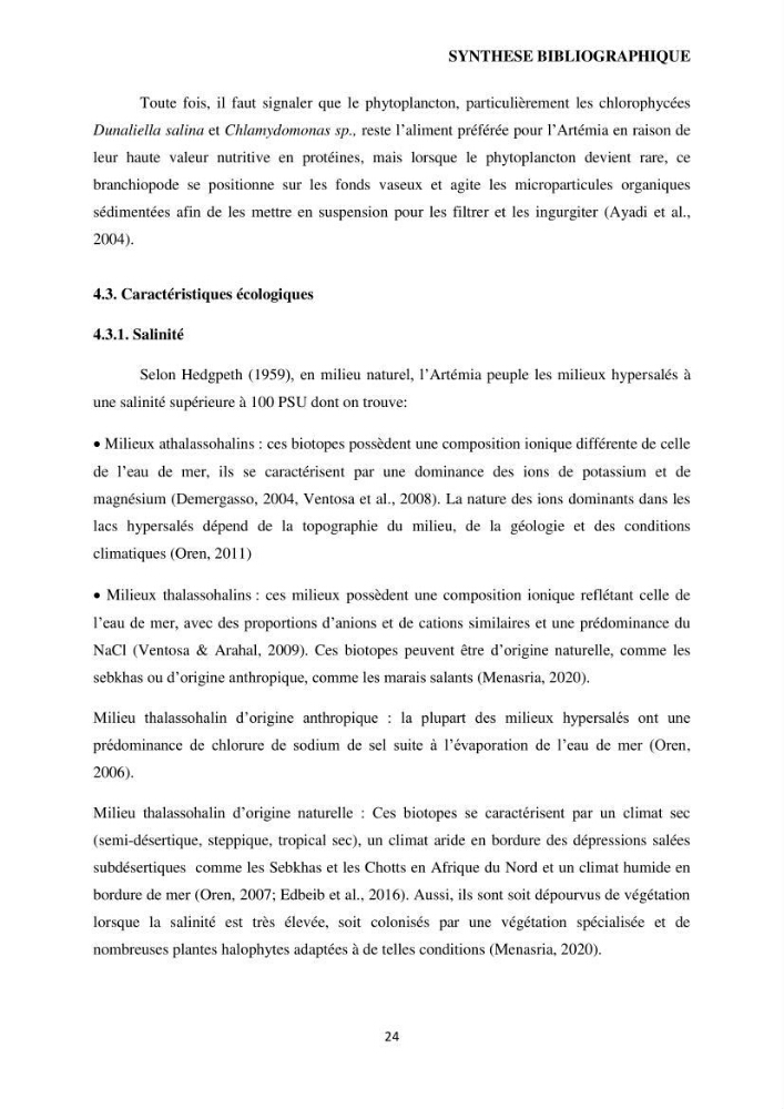 Evaluation des ressources d’artémie (Branchiopode) dans la partie ouest et sud-ouest de l’Algérie, une ressource alimentaire pour les poissons d’élevage.