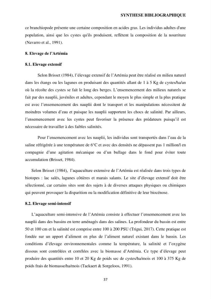 Evaluation des ressources d’artémie (Branchiopode) dans la partie ouest et sud-ouest de l’Algérie, une ressource alimentaire pour les poissons d’élevage.