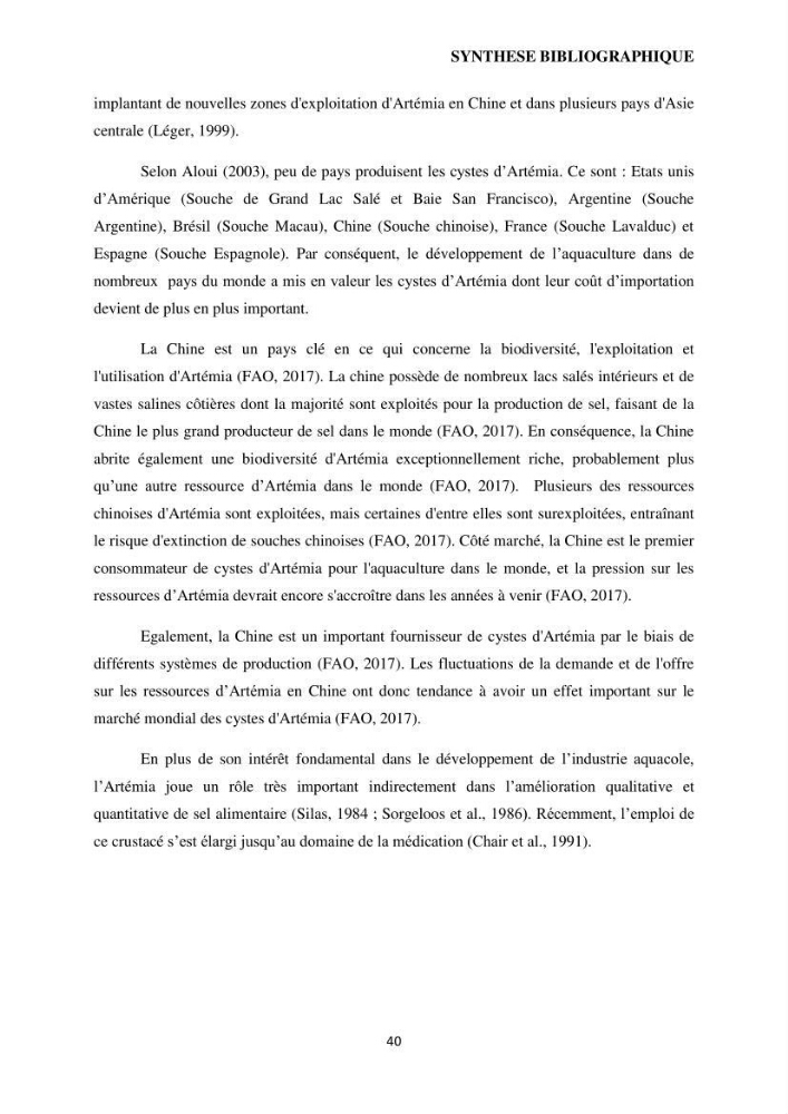Evaluation des ressources d’artémie (Branchiopode) dans la partie ouest et sud-ouest de l’Algérie, une ressource alimentaire pour les poissons d’élevage.