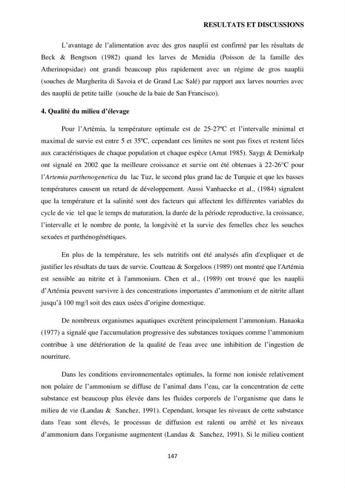 Evaluation des ressources d’artémie (Branchiopode) dans la partie ouest et sud-ouest de l’Algérie, une ressource alimentaire pour les poissons d’élevage.