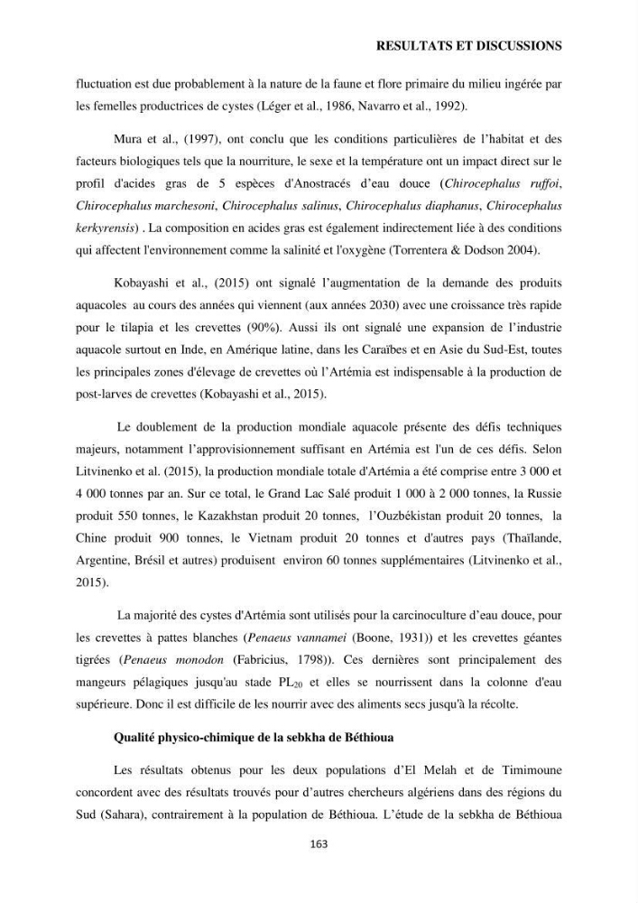 Evaluation des ressources d’artémie (Branchiopode) dans la partie ouest et sud-ouest de l’Algérie, une ressource alimentaire pour les poissons d’élevage.