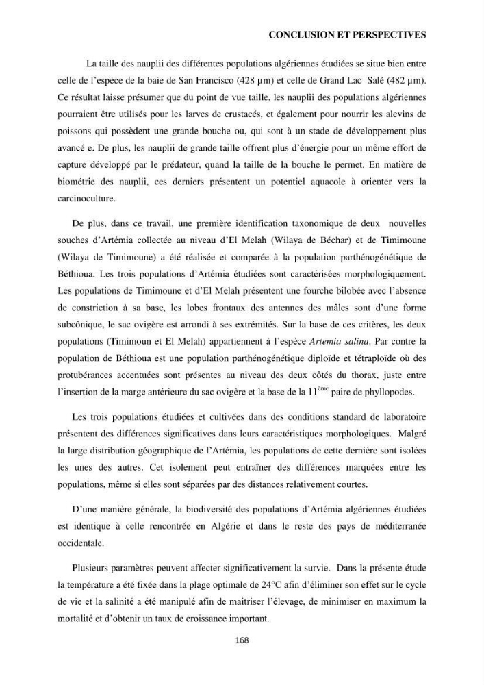 Evaluation des ressources d’artémie (Branchiopode) dans la partie ouest et sud-ouest de l’Algérie, une ressource alimentaire pour les poissons d’élevage.