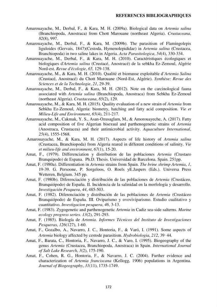 Evaluation des ressources d’artémie (Branchiopode) dans la partie ouest et sud-ouest de l’Algérie, une ressource alimentaire pour les poissons d’élevage.