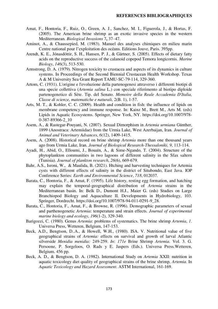Evaluation des ressources d’artémie (Branchiopode) dans la partie ouest et sud-ouest de l’Algérie, une ressource alimentaire pour les poissons d’élevage.