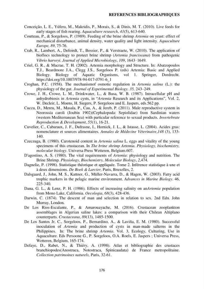 Evaluation des ressources d’artémie (Branchiopode) dans la partie ouest et sud-ouest de l’Algérie, une ressource alimentaire pour les poissons d’élevage.