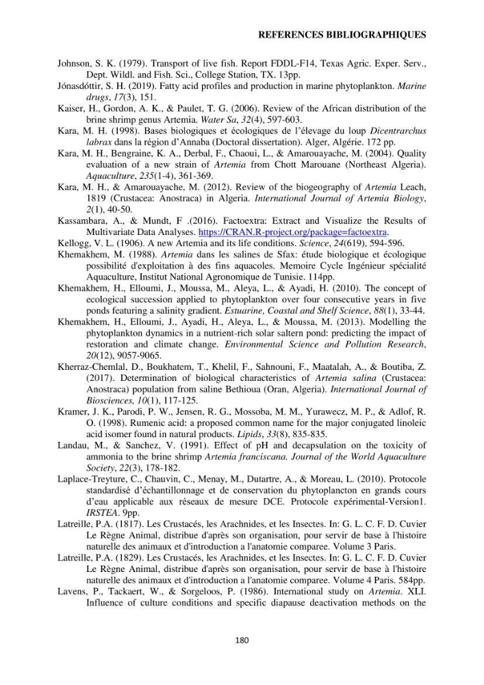 Evaluation des ressources d’artémie (Branchiopode) dans la partie ouest et sud-ouest de l’Algérie, une ressource alimentaire pour les poissons d’élevage.