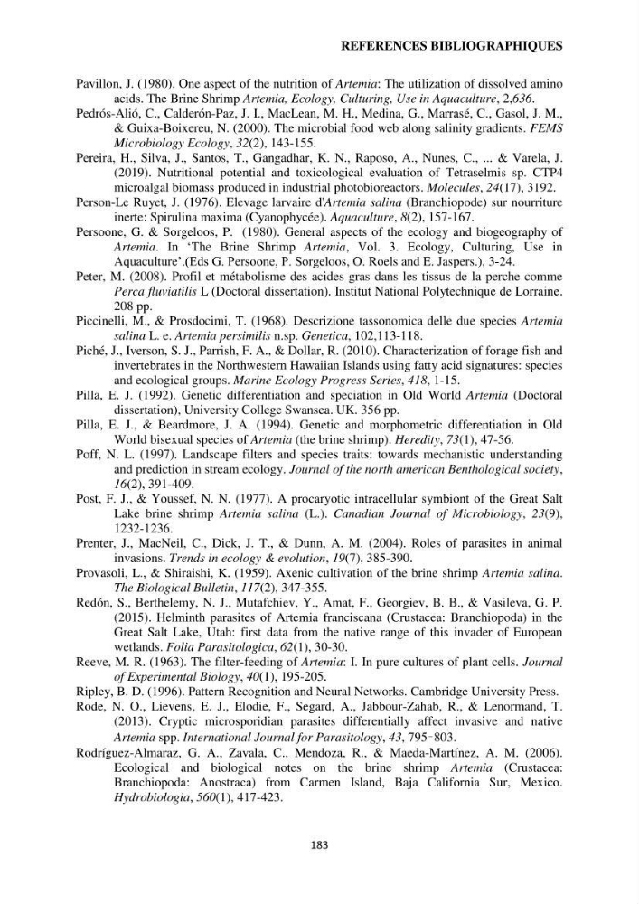 Evaluation des ressources d’artémie (Branchiopode) dans la partie ouest et sud-ouest de l’Algérie, une ressource alimentaire pour les poissons d’élevage.