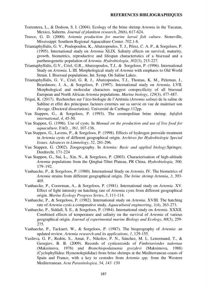 Evaluation des ressources d’artémie (Branchiopode) dans la partie ouest et sud-ouest de l’Algérie, une ressource alimentaire pour les poissons d’élevage.
