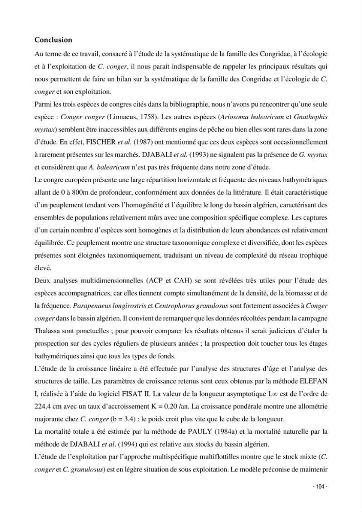 La famille des congridae ( Ostéichtyens, Anguilliformes) dans le bassin algérien