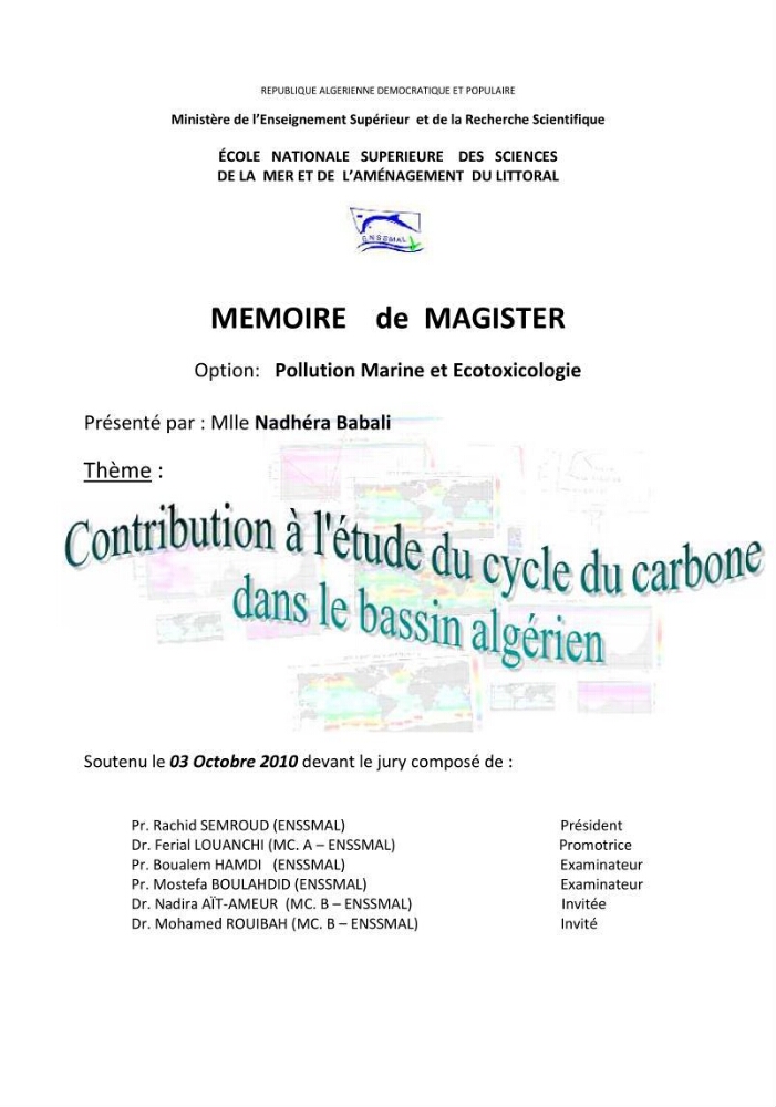 Contribution à l\'étude du cycle du carbone dans le bassin algérien