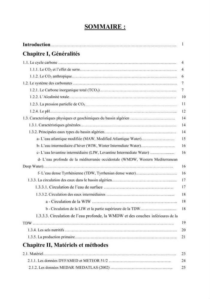 Contribution à l\'étude du cycle du carbone dans le bassin algérien