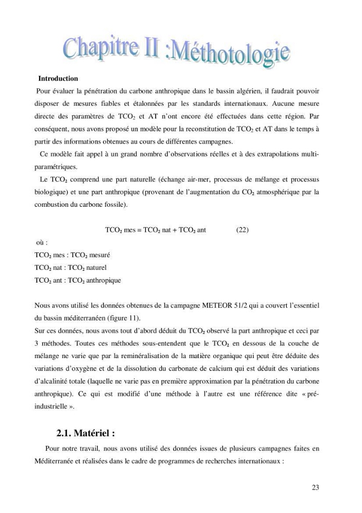 Contribution à l\'étude du cycle du carbone dans le bassin algérien