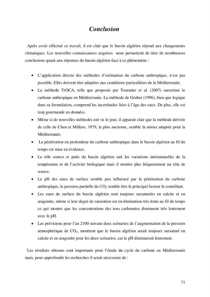 Contribution à l\'étude du cycle du carbone dans le bassin algérien