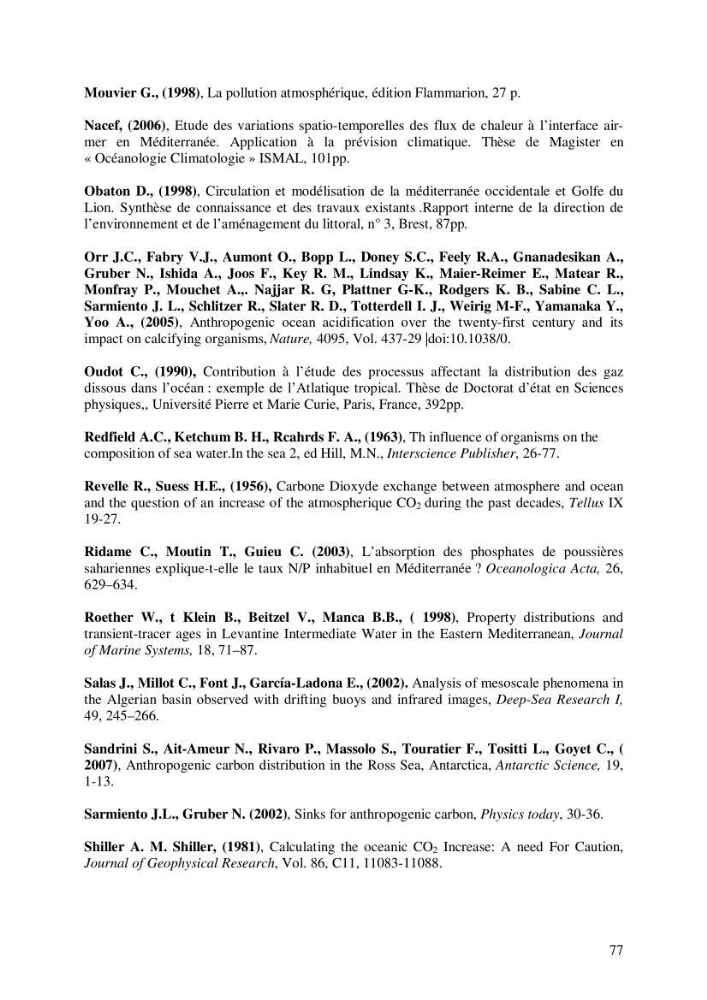 Contribution à l\'étude du cycle du carbone dans le bassin algérien
