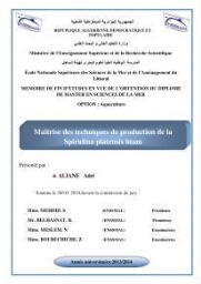 Maitrise des techniques de production de la spirulina platensis htam: