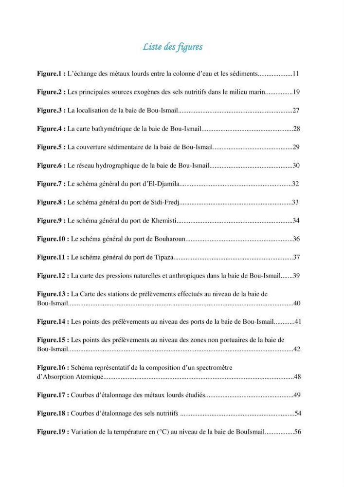 Evaluation de l\'état de la pollution par les sels nutritifs et les métaux lourds dans l\'eau et le sédiment superficiel de la baie de Bou-Ismail