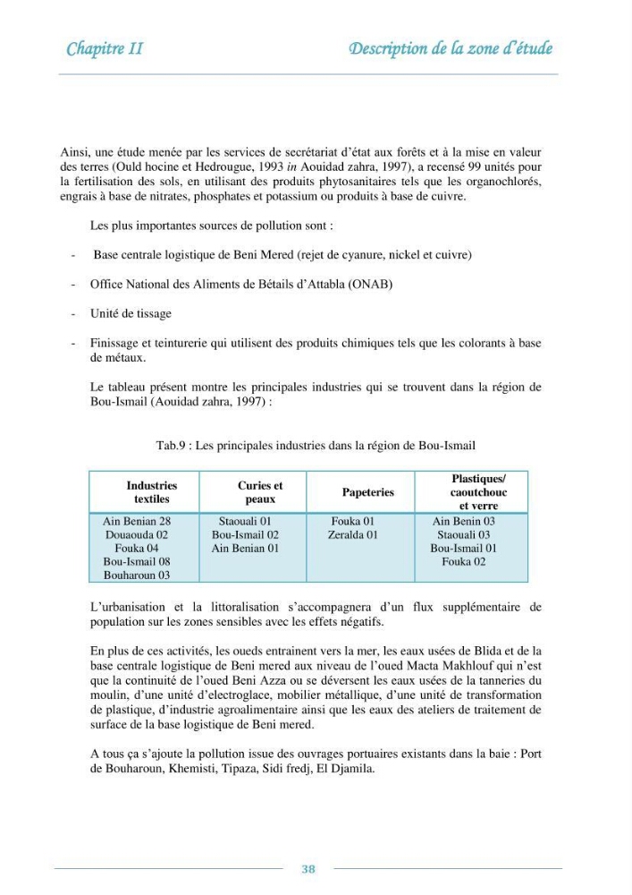 Evaluation de l\'état de la pollution par les sels nutritifs et les métaux lourds dans l\'eau et le sédiment superficiel de la baie de Bou-Ismail