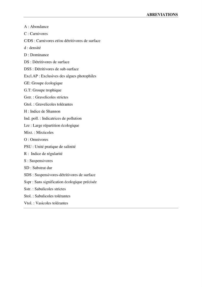 Inventaire taxonomique des espèces marines de la région du Sidi Fredj