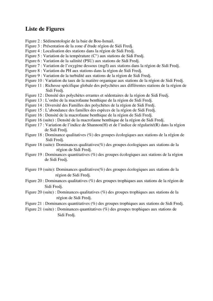 Inventaire taxonomique des espèces marines de la région du Sidi Fredj
