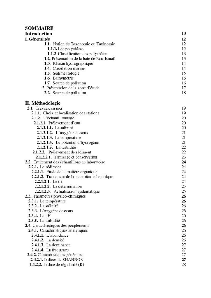 Inventaire taxonomique des espèces marines de la région du Sidi Fredj