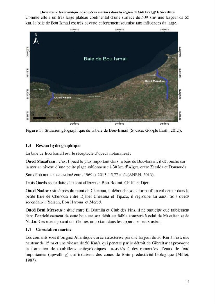 Inventaire taxonomique des espèces marines de la région du Sidi Fredj