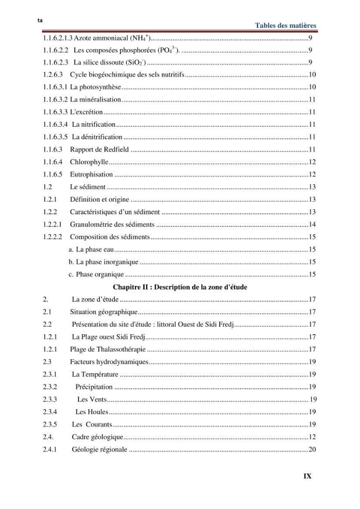 Les paramètres physico-chimiques de l\'eau de mer et de sédiment de la plage ouest de Sidi-Fredj