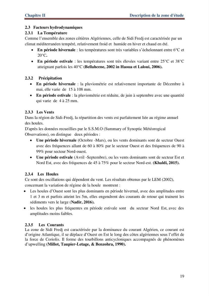 Les paramètres physico-chimiques de l\'eau de mer et de sédiment de la plage ouest de Sidi-Fredj