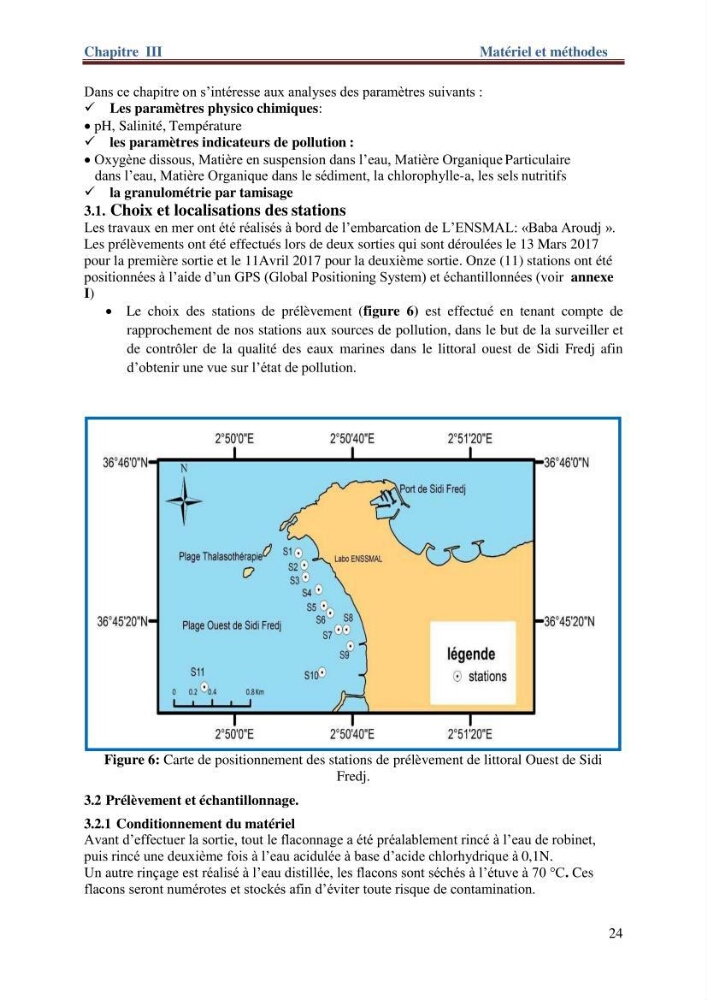 Les paramètres physico-chimiques de l\'eau de mer et de sédiment de la plage ouest de Sidi-Fredj