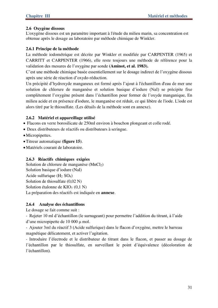Les paramètres physico-chimiques de l\'eau de mer et de sédiment de la plage ouest de Sidi-Fredj