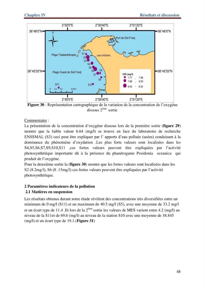 Les paramètres physico-chimiques de l\'eau de mer et de sédiment de la plage ouest de Sidi-Fredj